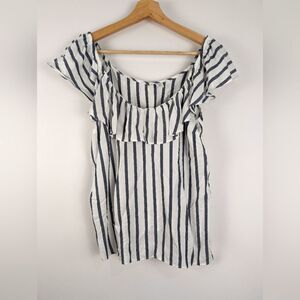 Ruffle Neckline Vertical Striped Navy/White Old Navy Women's Summer Top Small